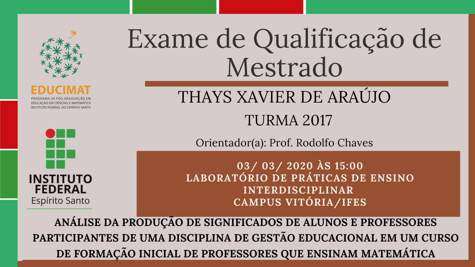 Exame de Qualificação Evento THAYS XAVIER DE ARAÚJO 03.03.2020 2
